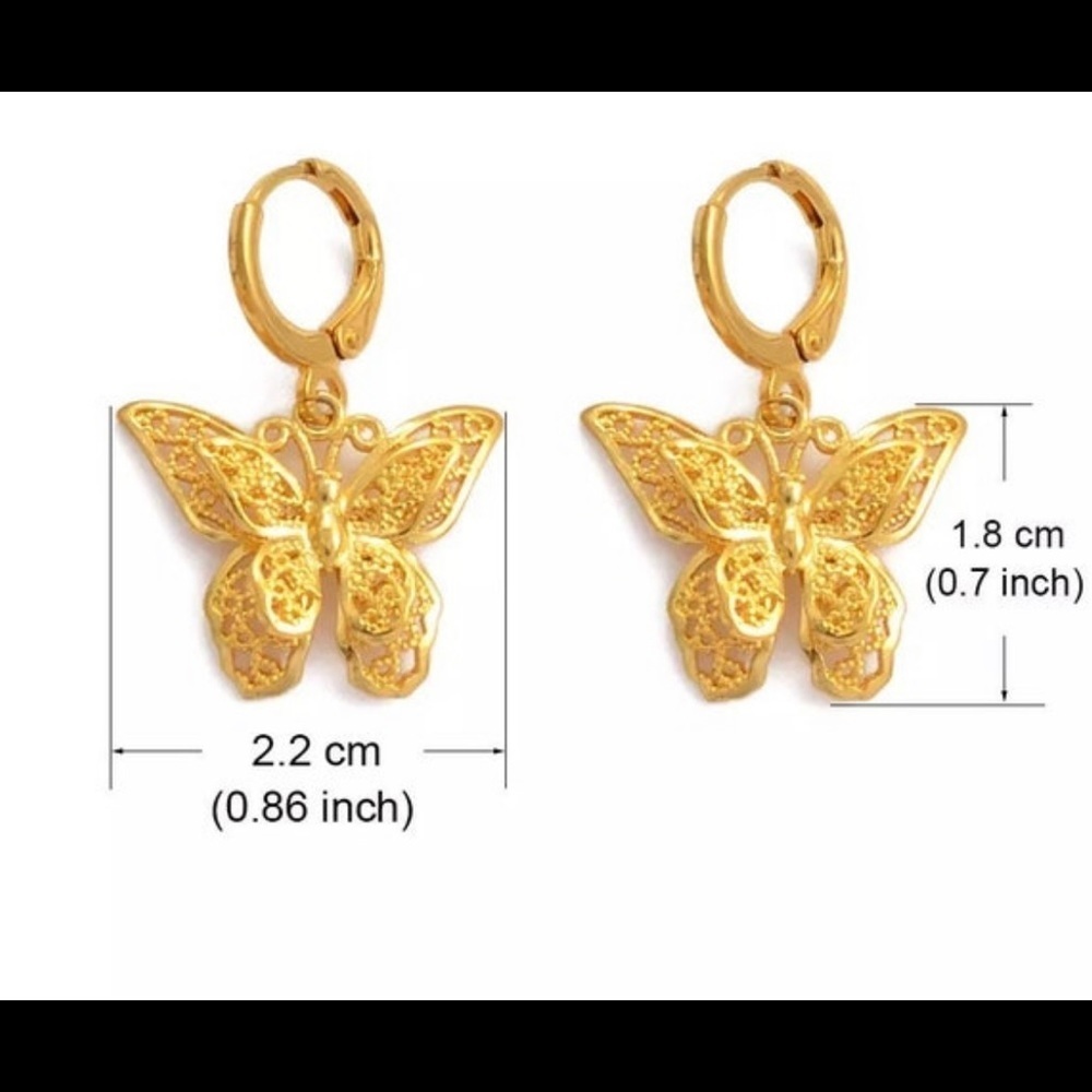 18k Butterfly Earrings,18k gold plated butterfly hoop earring , butterfly - Picture 3 of 4
